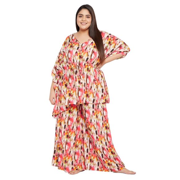 Abstract Printed Cream Color Rayon Co-Ord Set Dress for Women by Gypsie Blu - Picture 7 of 14